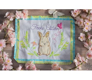 Stickdatei - Frohe Ostern Hase im Kranz inkl. Einzeldateien